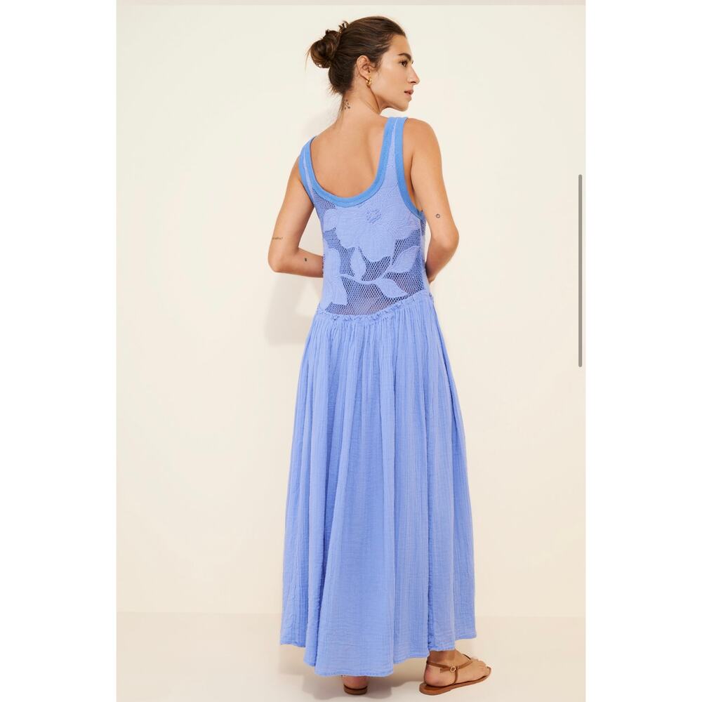 Free People Pearl Flowy Maxi Mesh Dress Small Boho Cottagecore- NWOT - Picture 2 of 16
